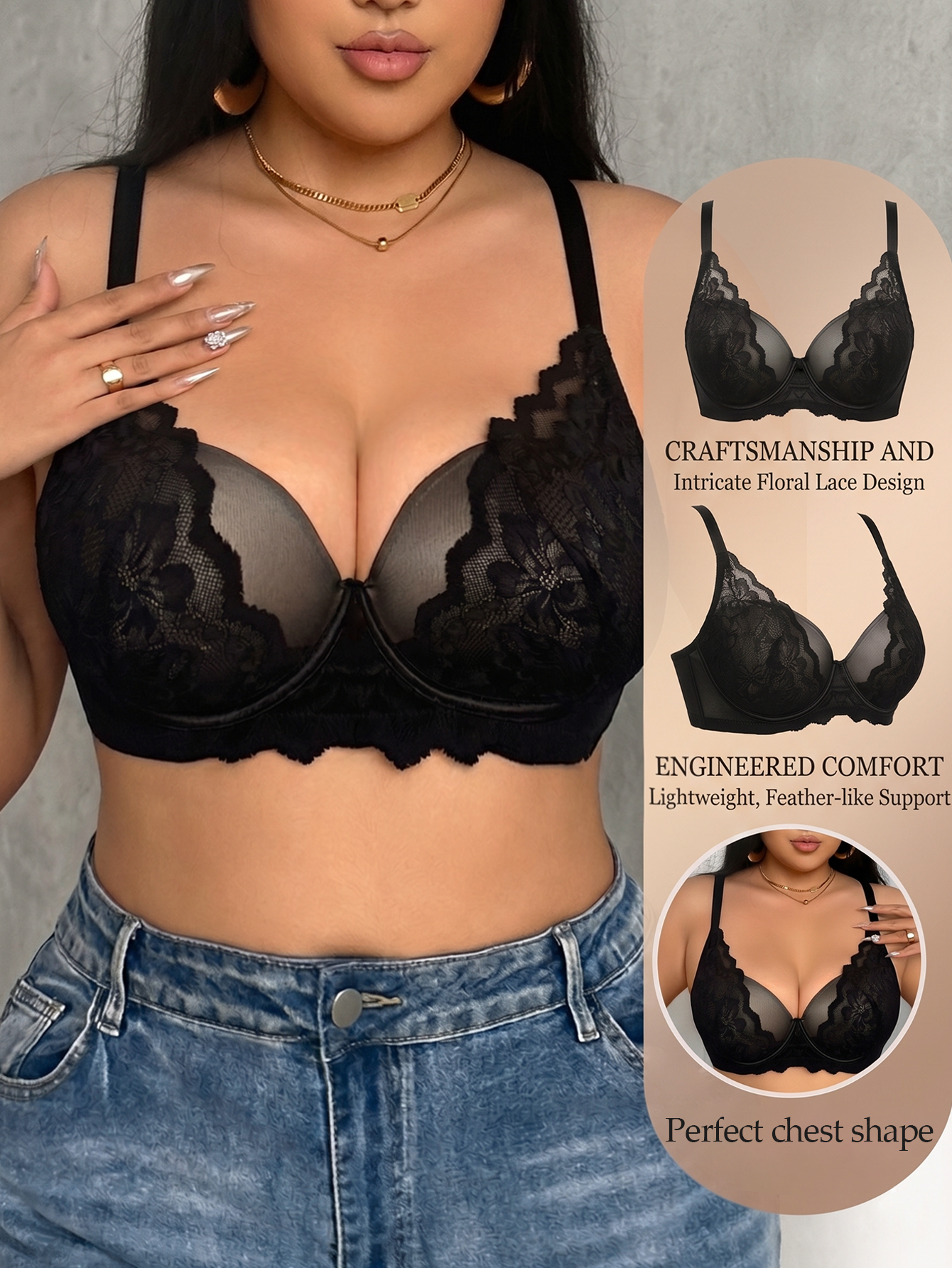 Wide Strap Plus Size Women Bra - Sheer Mesh Bra incelemesi ve fiyatı