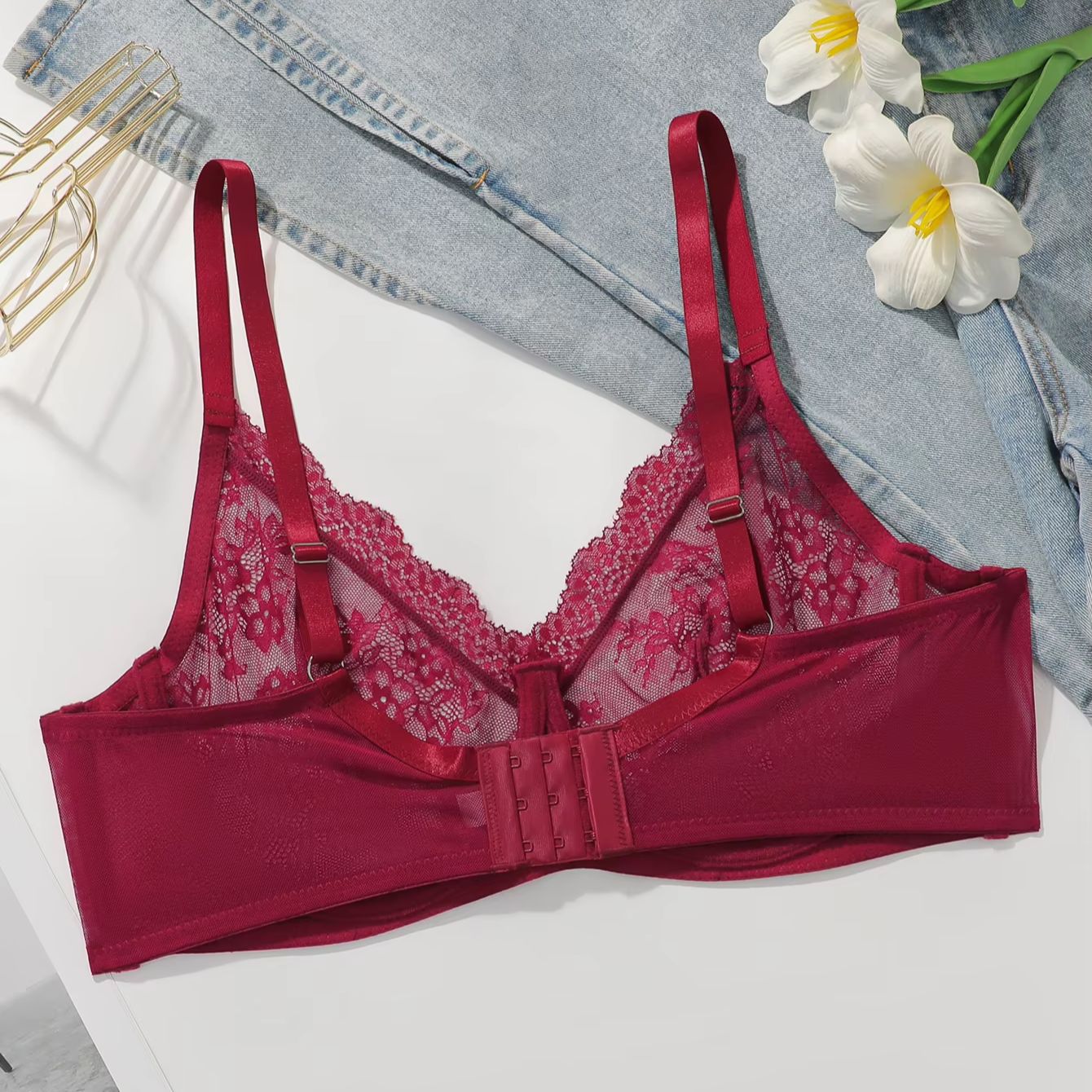 Women Plus Size Red Lace Sheer - Sheer Mesh Bra incelemesi ve fiyatı