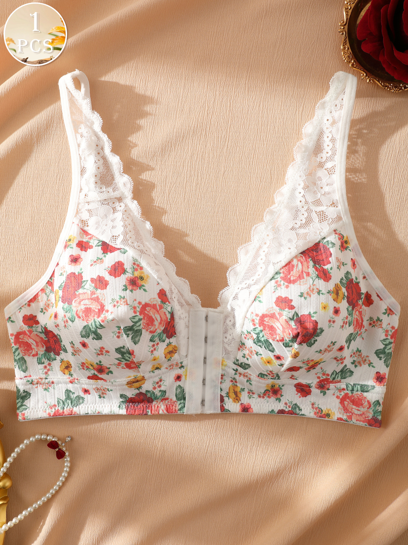 1pc Women's Floral Print Wirel - Wirefree Bra Comfort incelemesi ve fiyatı